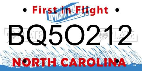 BQ5O212 North Carolina License Plate