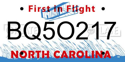 BQ5O217 North Carolina License Plate