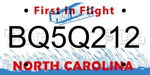 BQ5Q212 North Carolina License Plate