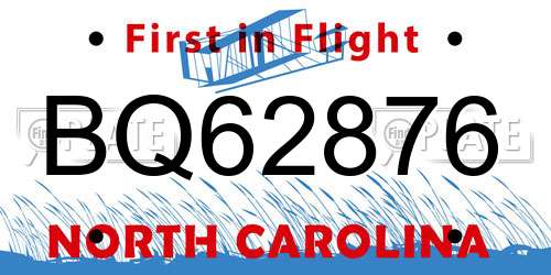 BQ62876 North Carolina License Plate