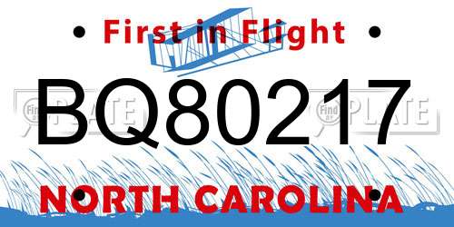 BQ80217 North Carolina License Plate
