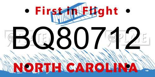 BQ80712 North Carolina License Plate
