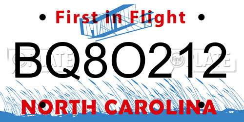 BQ8O212 North Carolina License Plate