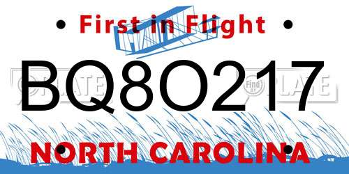 BQ8O217 North Carolina License Plate