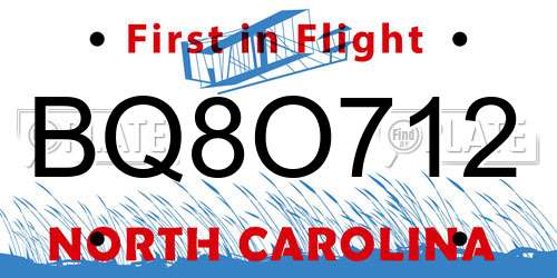 BQ8O712 North Carolina License Plate