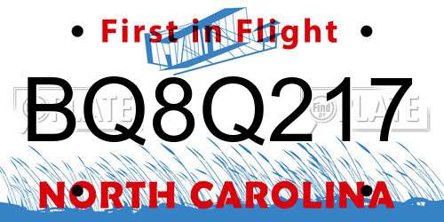BQ8Q217 North Carolina License Plate