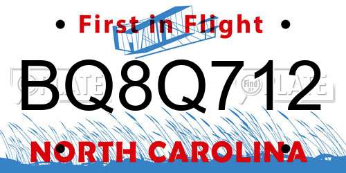 BQ8Q712 North Carolina License Plate