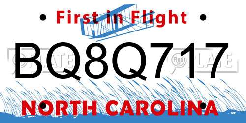 BQ8Q717 North Carolina License Plate