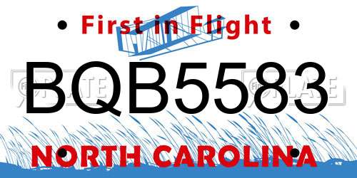 BQB5583 North Carolina License Plate