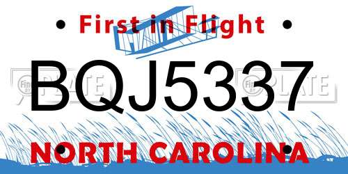 BQJ5337 North Carolina License Plate