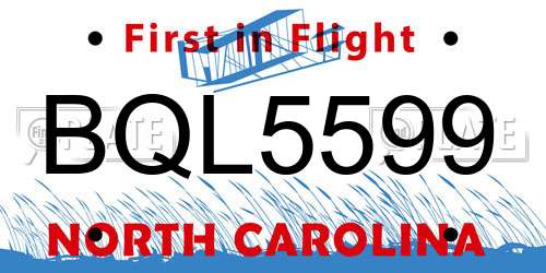 BQL5599 North Carolina License Plate