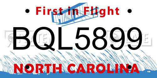 BQL5899 North Carolina License Plate