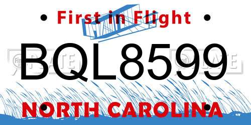 BQL8599 North Carolina License Plate