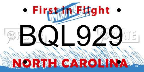 BQL929 North Carolina License Plate