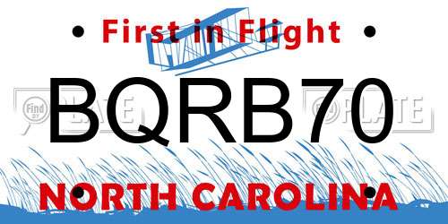 BQRB70 North Carolina License Plate