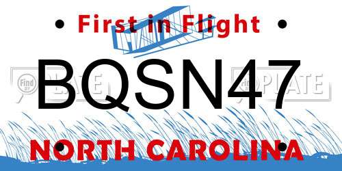 BQSN47 North Carolina License Plate