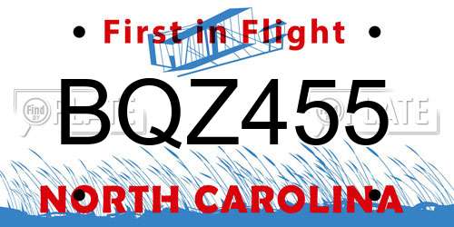 BQZ455 North Carolina License Plate
