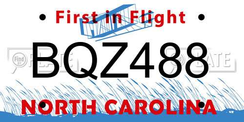 BQZ488 North Carolina License Plate