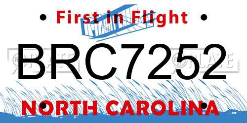 BRC7252 North Carolina License Plate