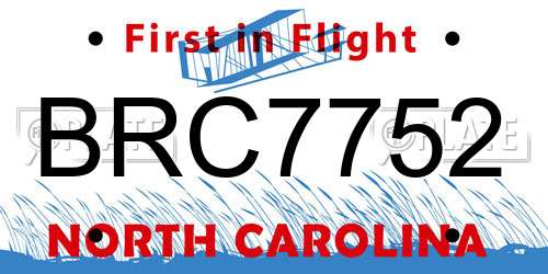 BRC7752 North Carolina License Plate
