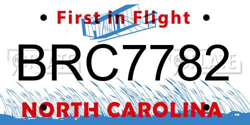 BRC7782 North Carolina License Plate
