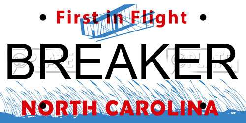 BREAKER North Carolina License Plate
