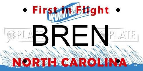 BREN North Carolina License Plate