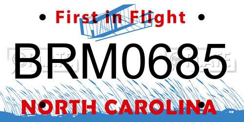 BRM0685 North Carolina License Plate