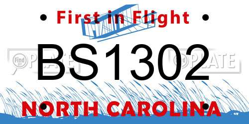 BS1302 North Carolina License Plate