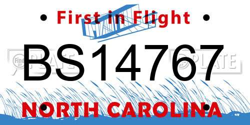 BS14767 North Carolina License Plate