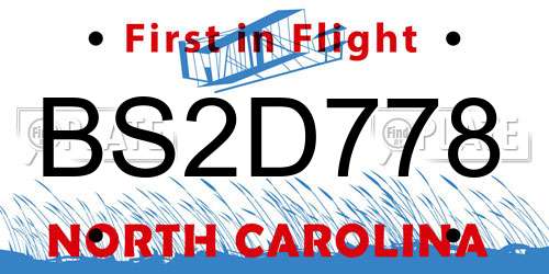 BS2D778 North Carolina License Plate