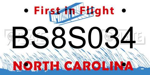 BS8S034 North Carolina License Plate
