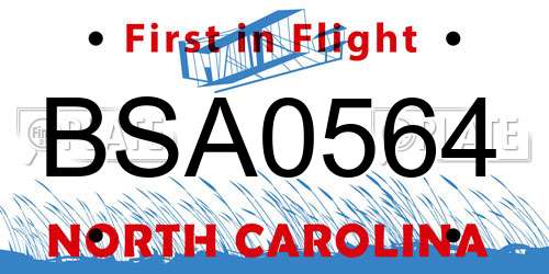 BSA0564 North Carolina License Plate