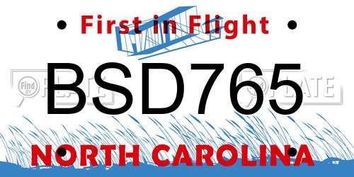 BSD765 North Carolina License Plate