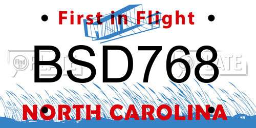 BSD768 North Carolina License Plate