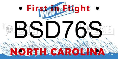 BSD76S North Carolina License Plate