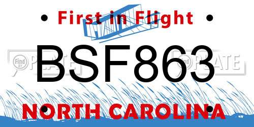 BSF863 North Carolina License Plate