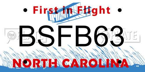 BSFB63 North Carolina License Plate