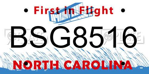 BSG8516 North Carolina License Plate
