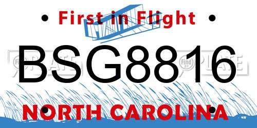 BSG8816 North Carolina License Plate