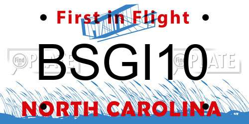 BSGI10 North Carolina License Plate