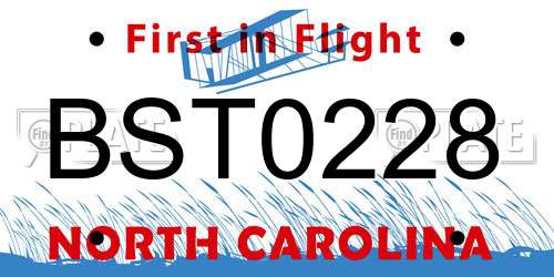 BST0228 North Carolina License Plate