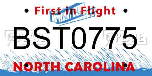 BST0775 North Carolina License Plate