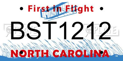 BST1212 North Carolina License Plate