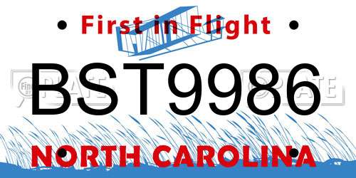BST9986 North Carolina License Plate