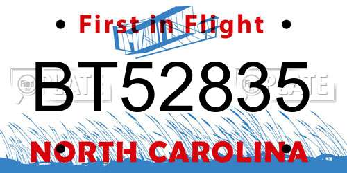 BT52835 North Carolina License Plate