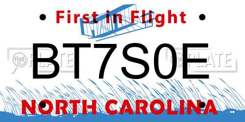 BT7S0E North Carolina License Plate