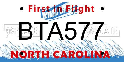 BTA577 North Carolina License Plate
