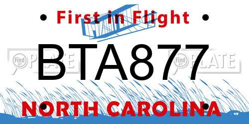 BTA877 North Carolina License Plate
