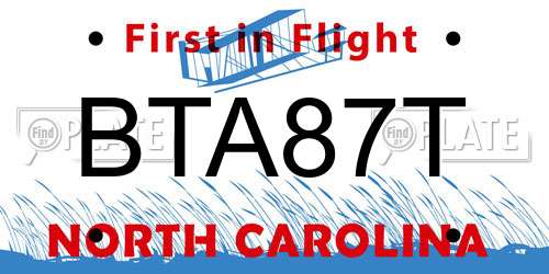 BTA87T North Carolina License Plate